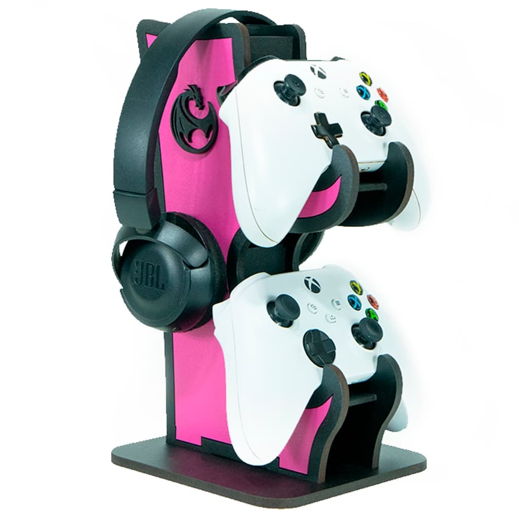 Suporte para Controle e Headset Gamer PS5 PS4 Xbox One Series X/S Rosa