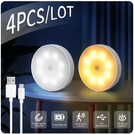 Luminária Led Lâmpada Sem Fio Sensor Presença Automático Inteligente Recarregável USB
