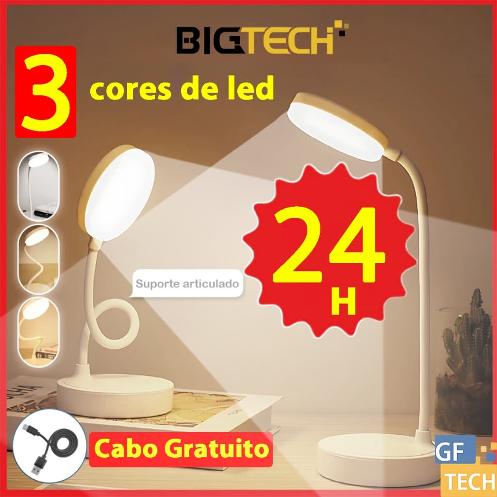Luminária Para Quarto Touch Flexível 24h 3 Cores Portátil​ Abajur Quarto Lâmpada De LED Luz De LED