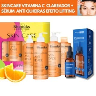Kit Skincare Vitamina C Anti Idade Clareador Rhenuks + Sérum Pepdídeos Anti Olheiras Dermachem