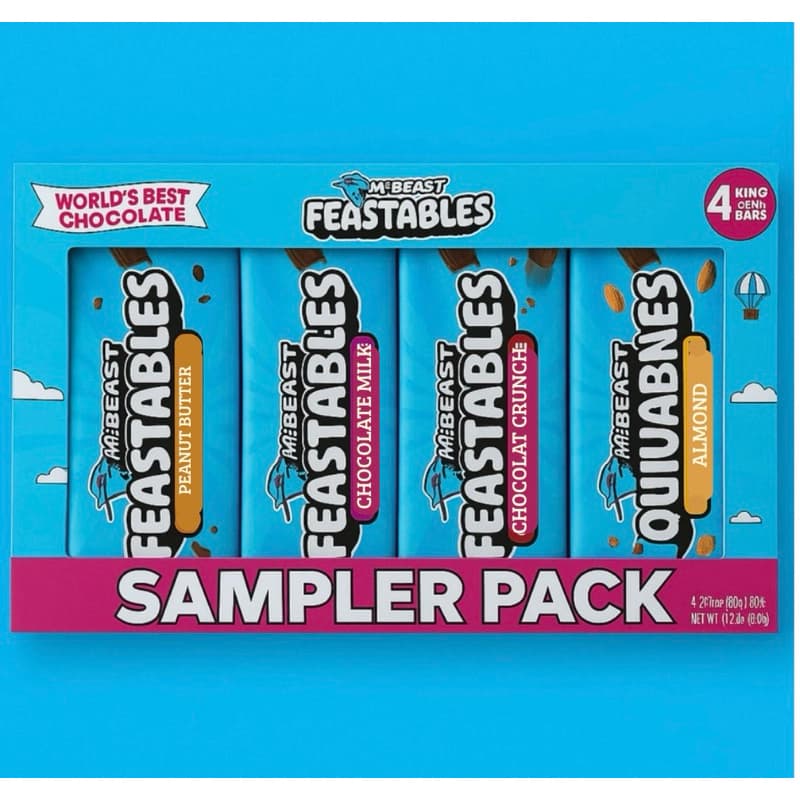 Chocolate MrBeast Youtuber Tik Tok Feastables Sampler Pack 4 Sabores Diferentes Chocolate Importado 240g