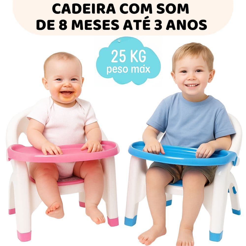 Cadeira Alimentação Refeição Com Bandeija E Som  Para Crianças De 8 Meses A 3 Anos- Suporta até 25kg