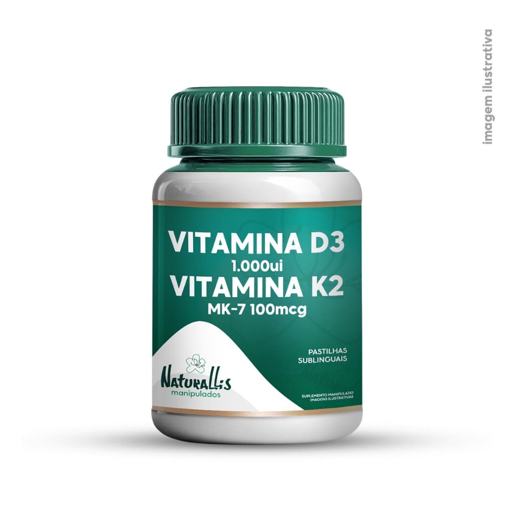 Vitamina D3 1.000ui + Vitamina K2 MK-7 100mcg - 60 ou 120 pastilhas sublinguais