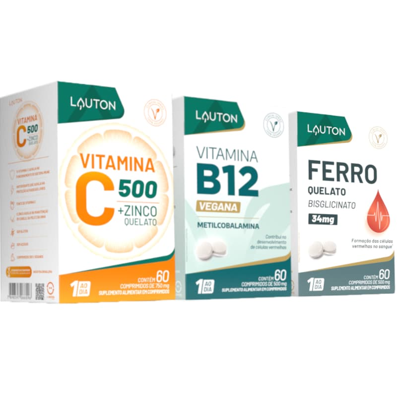 Kit Ferro + Vitamina B12 + Vitamina C - Lauton