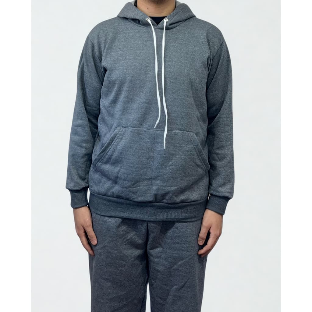 Kit Conjunto Blusa Moletom Canguru e Calça Moletom Cinza UNISEXX de Frio Flanelado Blusão com Bolso