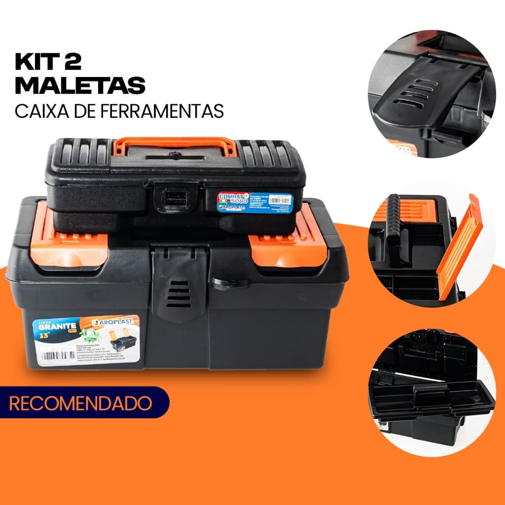Kit 2 Caixas de Ferramentas Grande Reforçada Maletas Multiuso