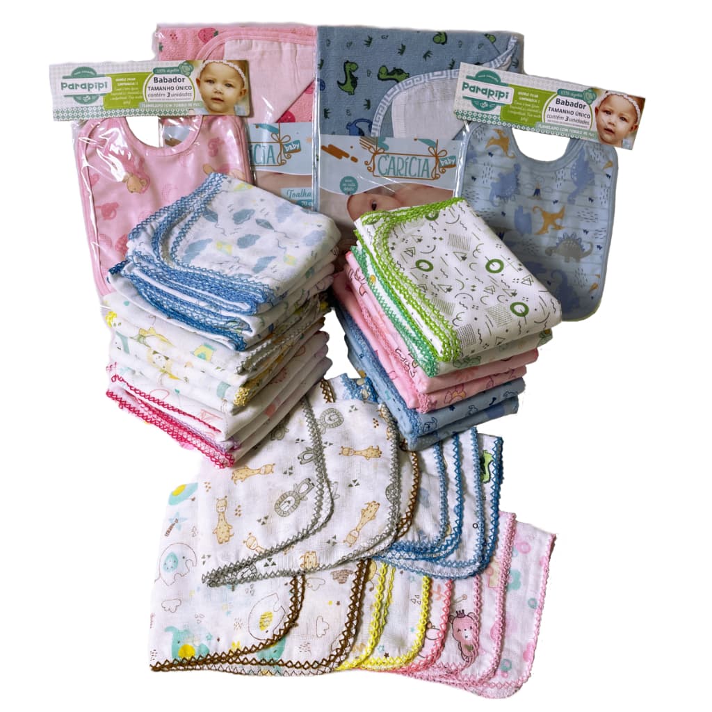Kit Enxoval Completo para Bebês Recém Nascidos Premium - 15 Peças Grandes e Macias Com crochê na Bainha Kit 100% Algodão
