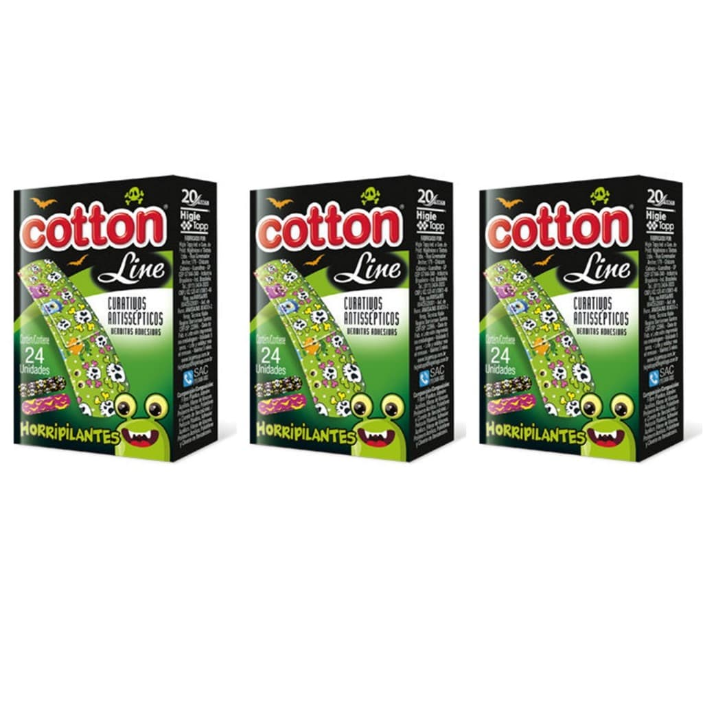 Curativo Infantil Antissepticos Cotton Line - Kit 03 Caixas C/24 Unidades Cada