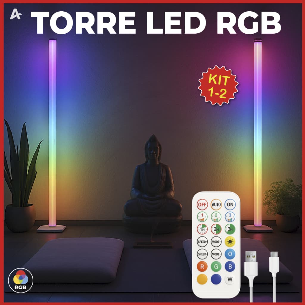 Luminária de Chão RGB LED 5050 Torre Inteligente com Controle 9.6W Barra Modo Música via USB
