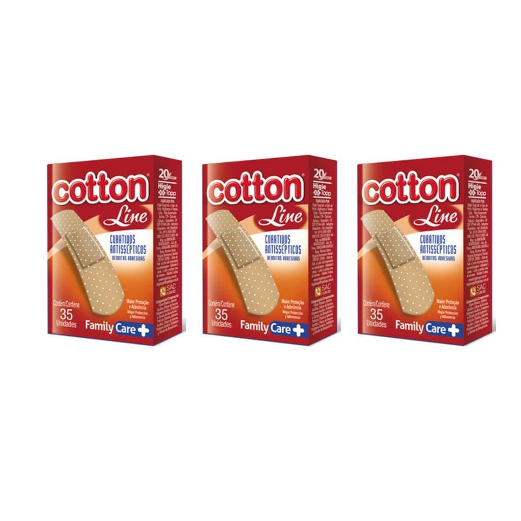 Curativos Antissepticos Cotton Line - Kit 03 Caixas C/ 35 Unidades Cada - Bege
