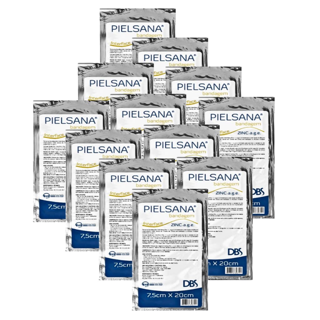 Kit 12 - Pielsana Bandagem Gaze de Rayon Zinc+Age Impregnada c/ Óxido de Zinco e Ácidos Graxos Essenciais - 7,5cm X 20cm