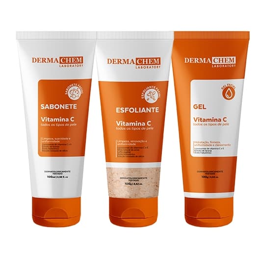 Kit Anti-Idade Vitamina C Sabonete Esfoliante Gel Dermachem
