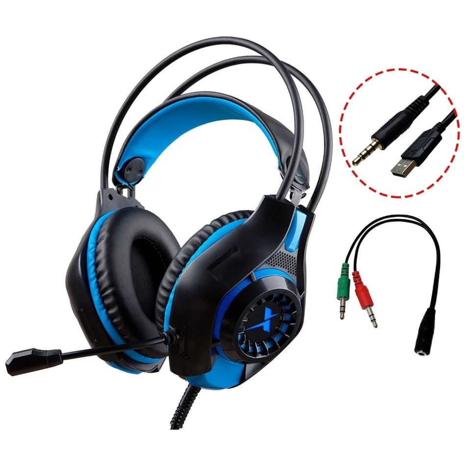 Fone Headset Gamer P3 C/led Usb + Adaptador Y P2 Ps5 Ps4 Pc Notebook
