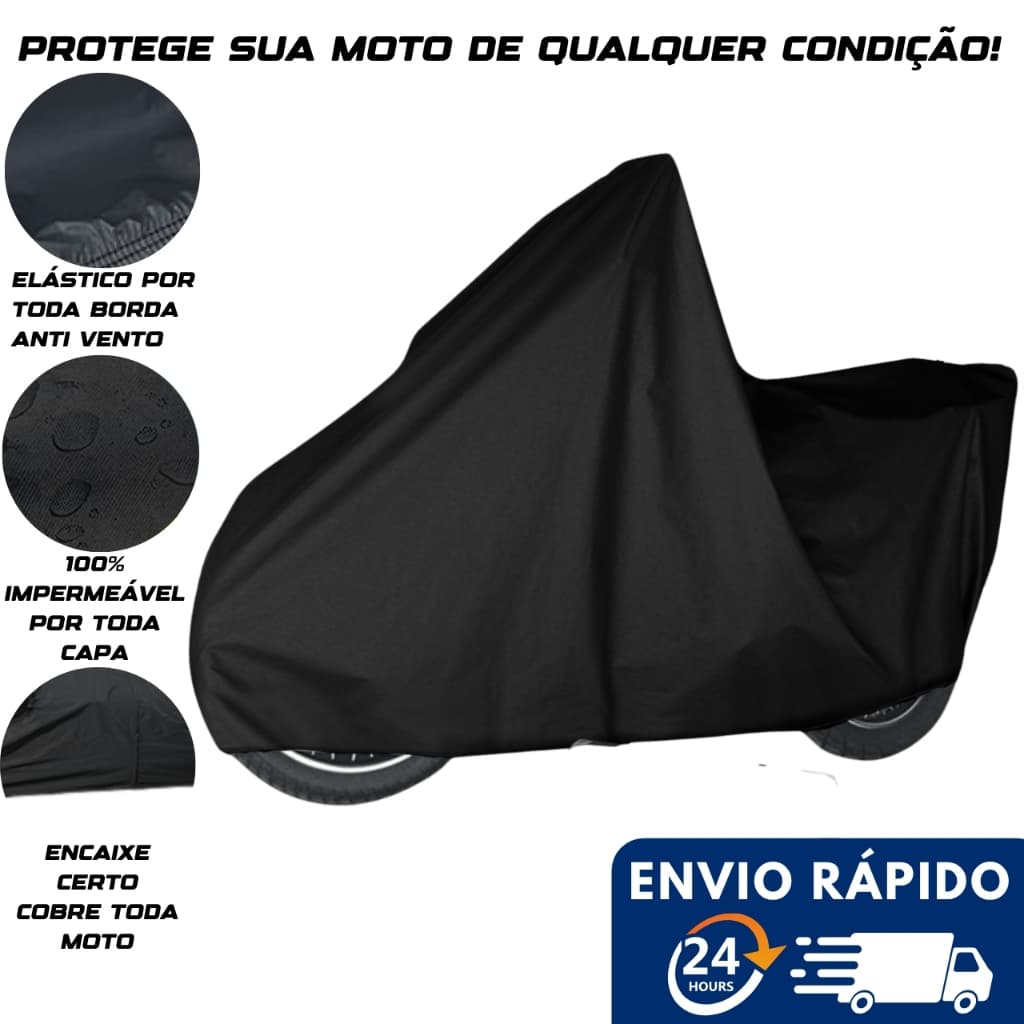 Capa Cobrir Moto Preta Impermeável Sol e Chuva UV BLOCK