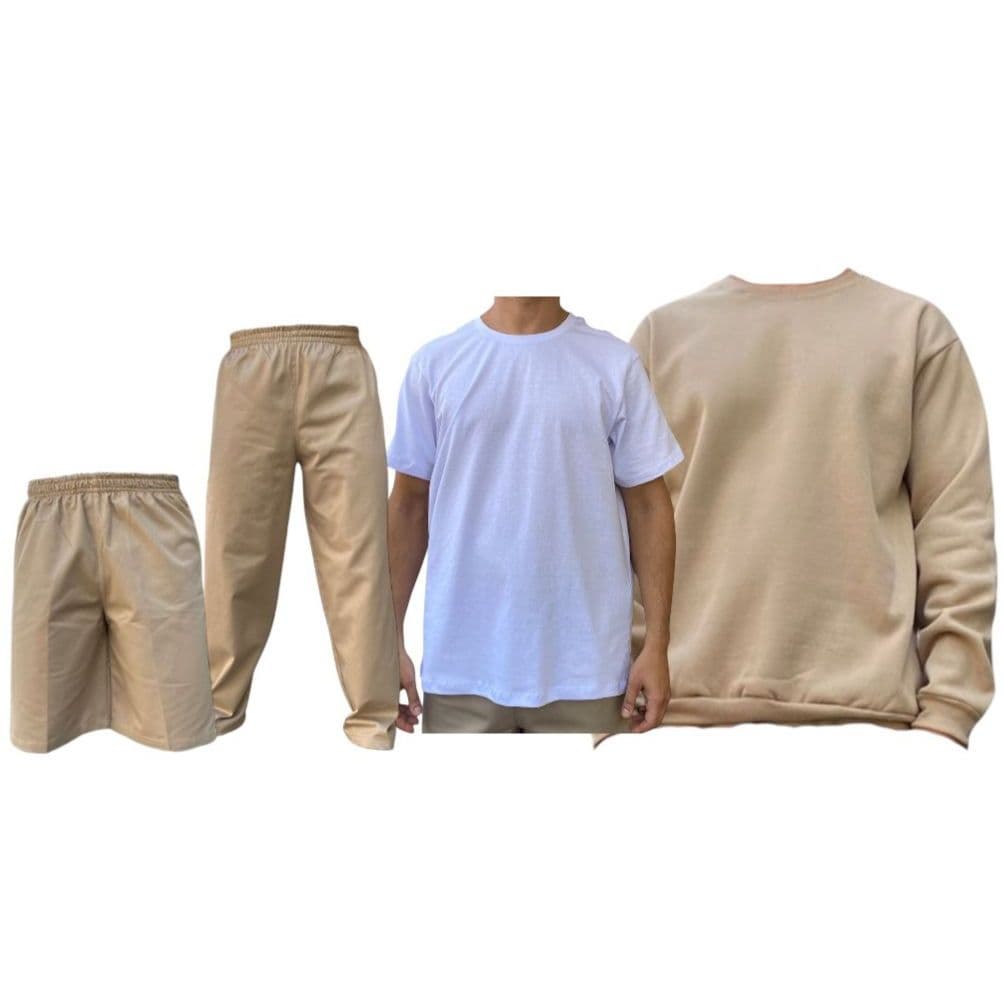 Kit Jumbo Padrão CDP Detento Preso 1 Camiseta Branca + 1 Bermuda + 1 Calça Sarja + 1 Blusa Moletom Penitenciaria