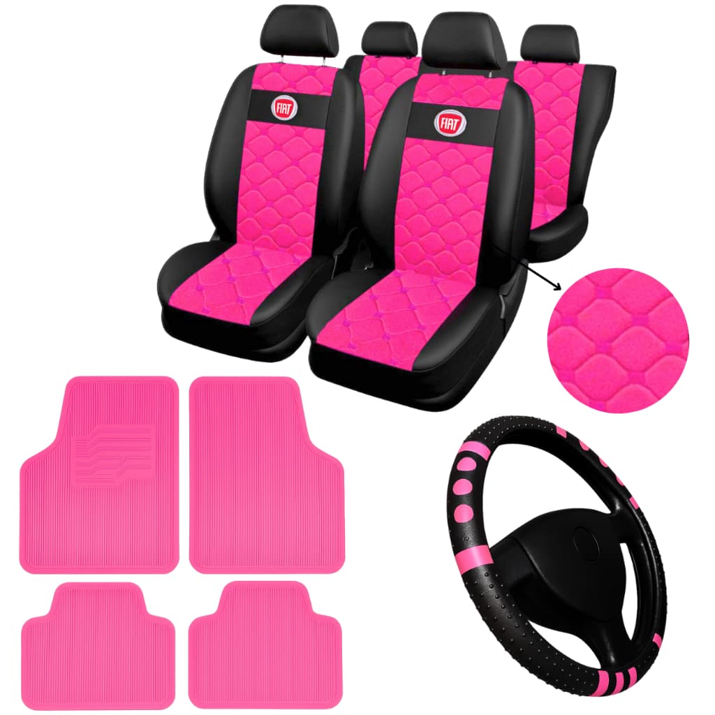 Capa Para Banco Automotivo Carro Couro Fiat Impermeável tapete de carro vermelho azul rosa + volante