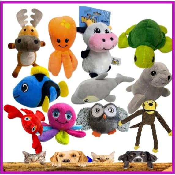 Brinquedo de Pelúcia Macaco, Coruja, Golfinho, Polvo com Apitos para Pet Savana Pet