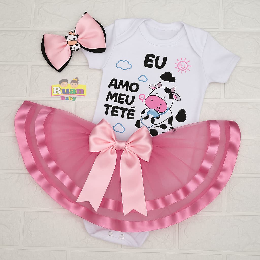 Body Bebê Menina Meu Tetê Vaquinha Temático Mesversário Fazendinha