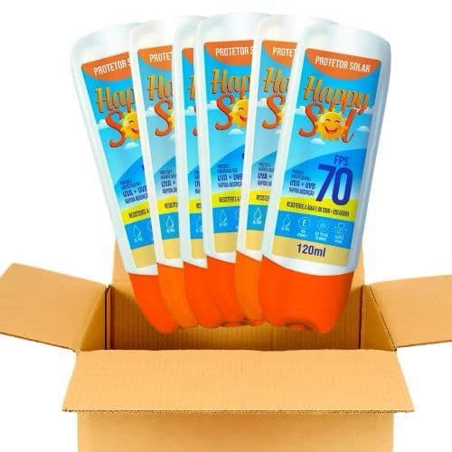 Kit 6 Protetor Solar HAPPY SOL 120ml Fps 70 Facial e Corporal toque seco.