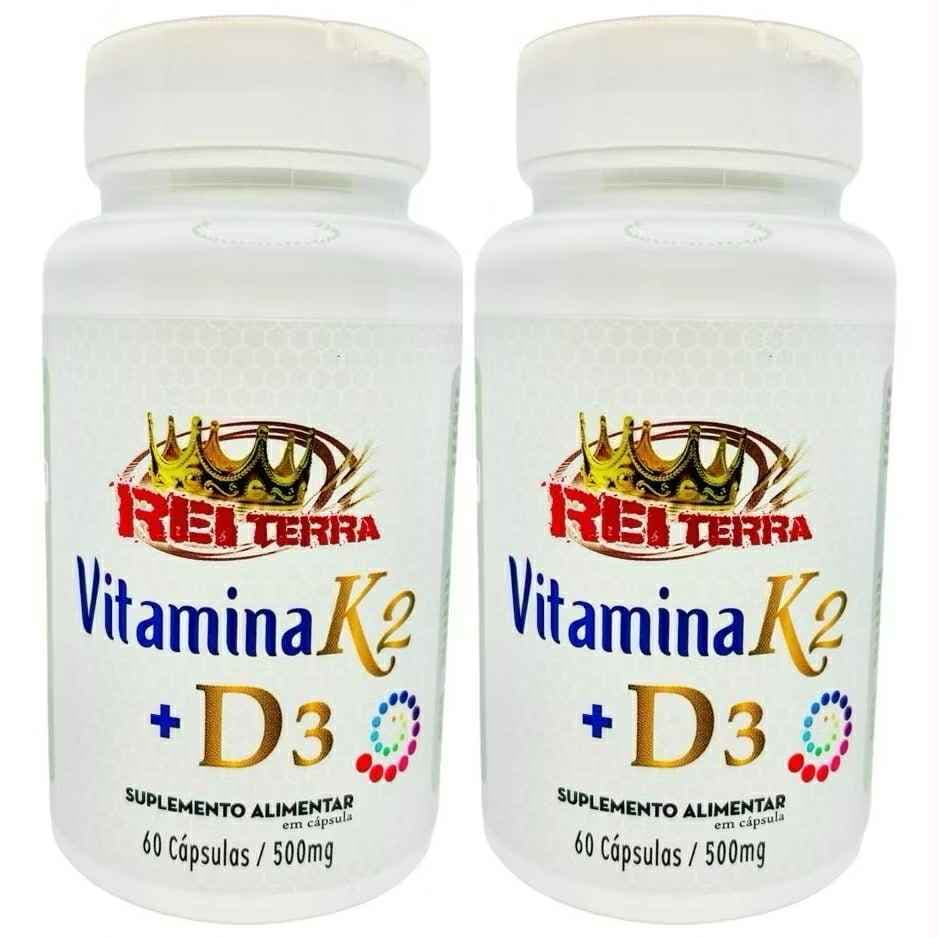 Kit 2 Un Vitamina K2 + Vitamina D3 60 Cápsulas - Sáude dos Ossos Articulações Imunidade Rei Terra
