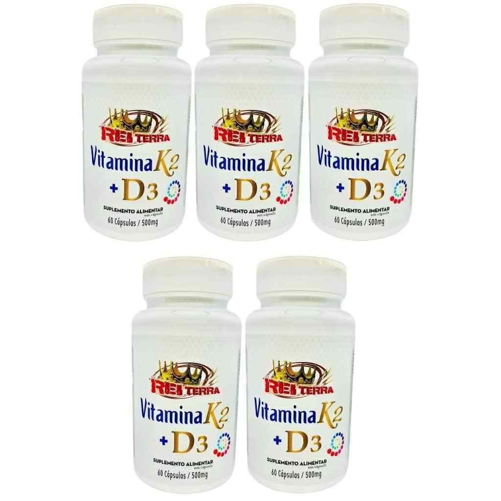 5x Vitamina K2 + Vitamina D3 60 Cápsulas 500mg Rei Terra