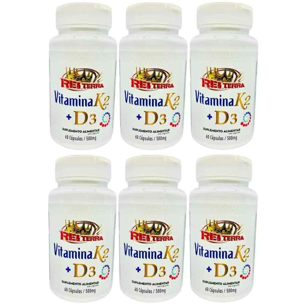 6x Vitamina K2 + Vitamina D3 60 Cápsulas 500mg - Rei Terra
