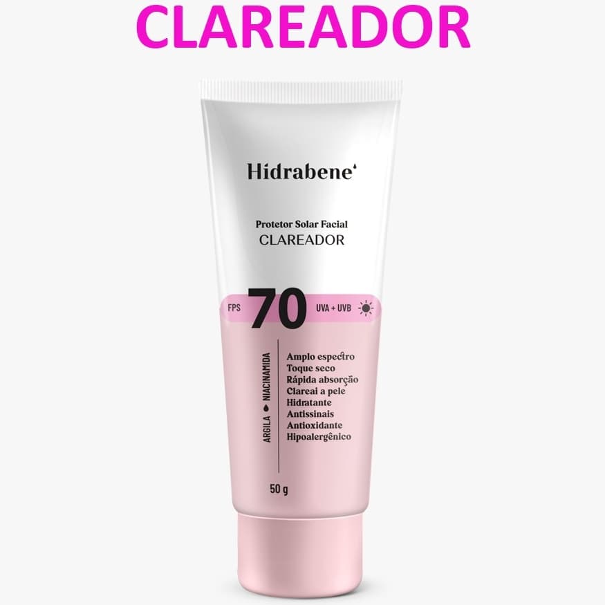 Hidrabene Protetor Solar Facial Clareador FPS 70 Antissinais Toque Seco 50g Unidade ou Kit Clareia Pele Antiacne UVA