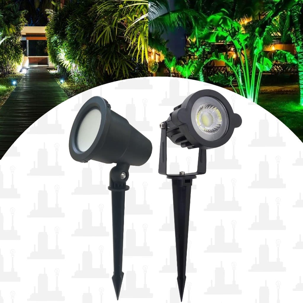 kit 2 Luminaria Spot Espeto Jardim 7W Led Luz Branco Frio, Verde e Amarela IP65 LED FACTORY