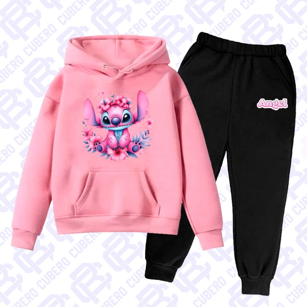 Conjunto Blusa de frio Moletom Calça Infantil Desenho Angel Personagem Azul Inverno