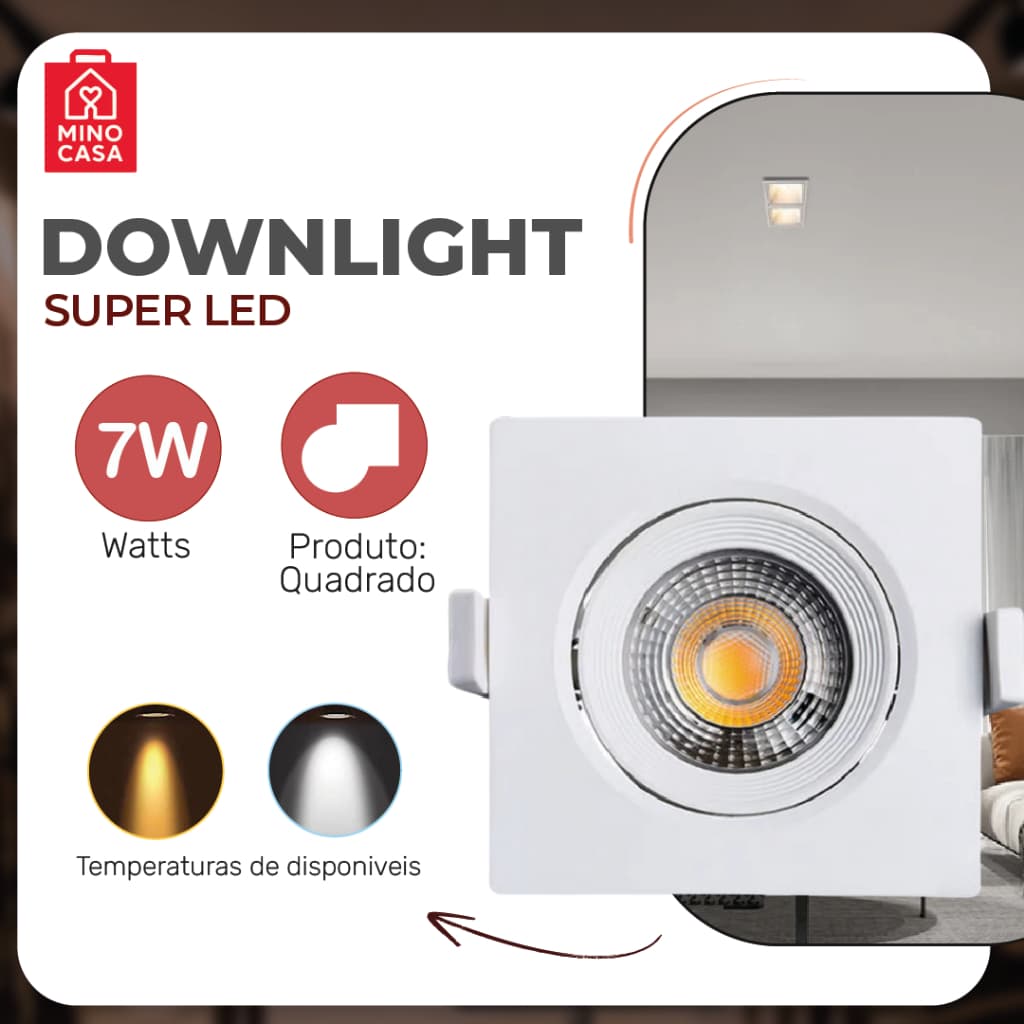 Luminária Spot Led Quadrado Direcionável 7W Embutir Gesso Teto |Luz Branca / Luz Amarela Bivolt Spot Super LED