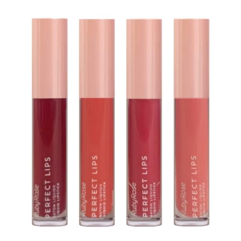 Kit com 4 Batom Líquido Matte Perfect Lips Ruby Rose - Longa Duração e Fixação