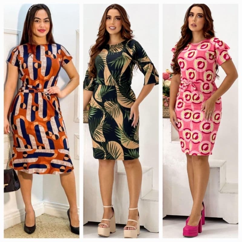 Vestidos evangélico moda feminina promoção kit 5 vestidos feminino midi estampados