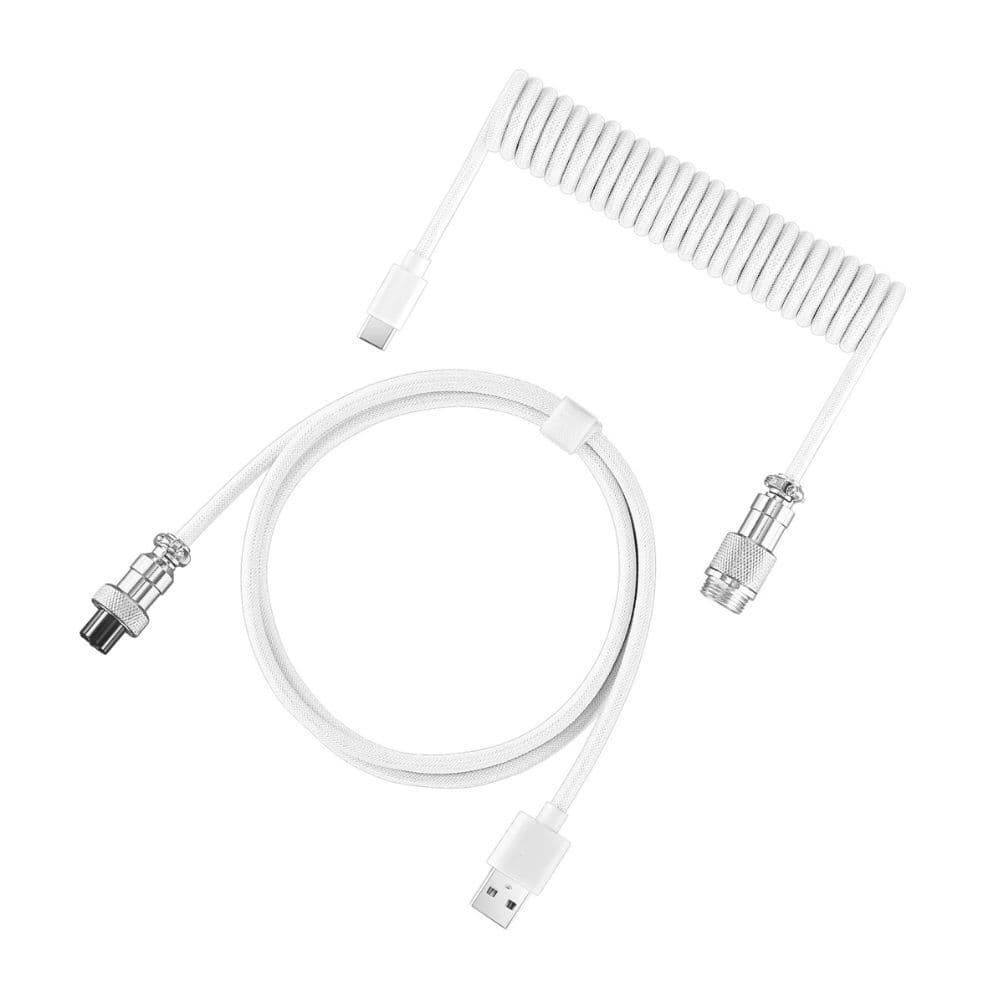 Cabo Aviador Enrolado USB-C Branco 3M – Ideal para Teclados Mecânicos com Conexão Estável