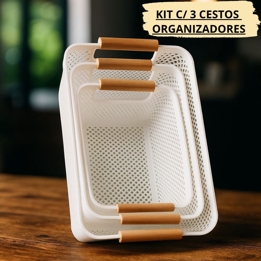 Kit de Organizadores Bambu Multiuso Organize Quarto Sala Cozinha Brinquedos e Armarios lavanderia