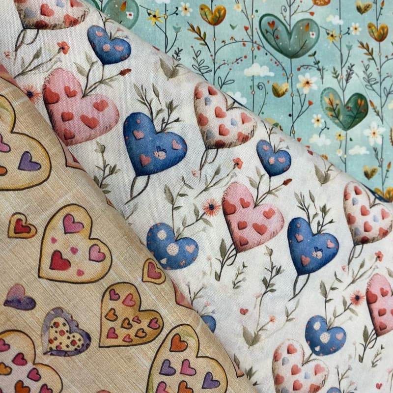 Tricoline Digital com estampas de coração - 100% algodão - 50cm x 1,50mt para costura, patchwork e atesanato