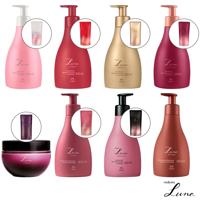 Hidratante Corporal Perfumado Luna Natura: Clássico, Radiante, Ousadia, Absoluta, Confiante, Coragem, Liberdade, Intenso