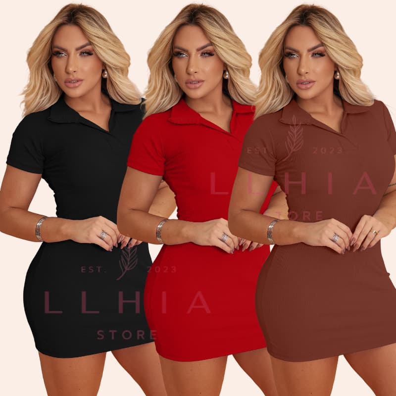 Vestido  Curto Tubinho Gola Polo Moda Fashion Feminino