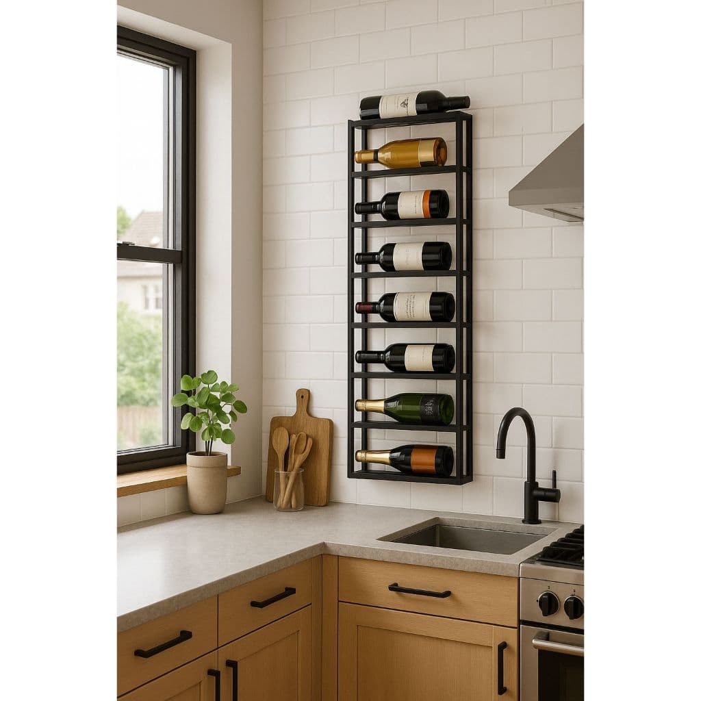 Adega Suporte Para Vinhos e Bebidas Decorativo Suspenso de Parede Moderno Reforçado 8 Garrafas Preto