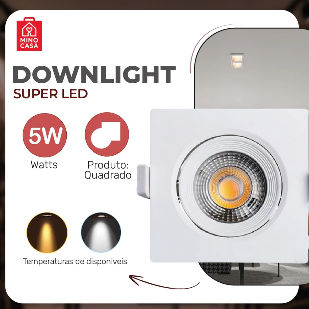 Luminária Spot Led Quadrado Direcionável 5W Embutir Gesso Teto |  Luz Fria / Luz Quente Spot Super LED