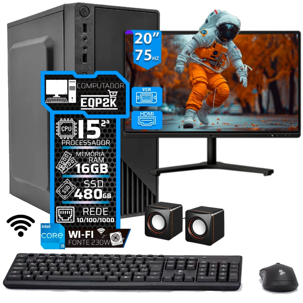 Computador Intel I5 Ssd 480gb 16gb Memória Ram Monitor 20