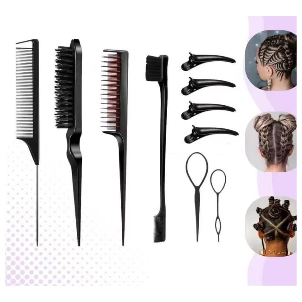 Kit 10 Ferramentas Completo para Tranças, Baby Hair e Coques, Pentes para Cabelos Penteados
