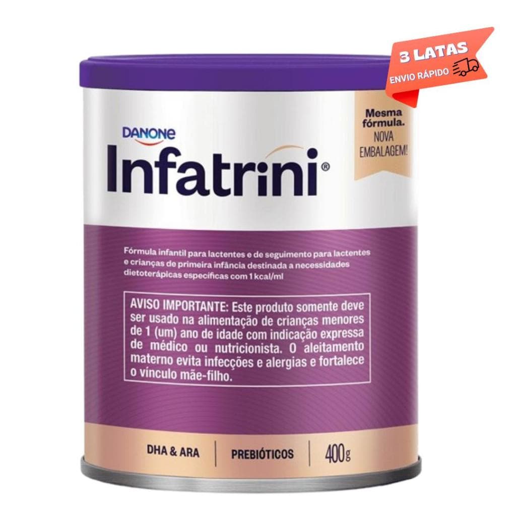 3 Latas - INFATRINI- Fórmula infantil em pó Danone- 400g -Sem Sabor
