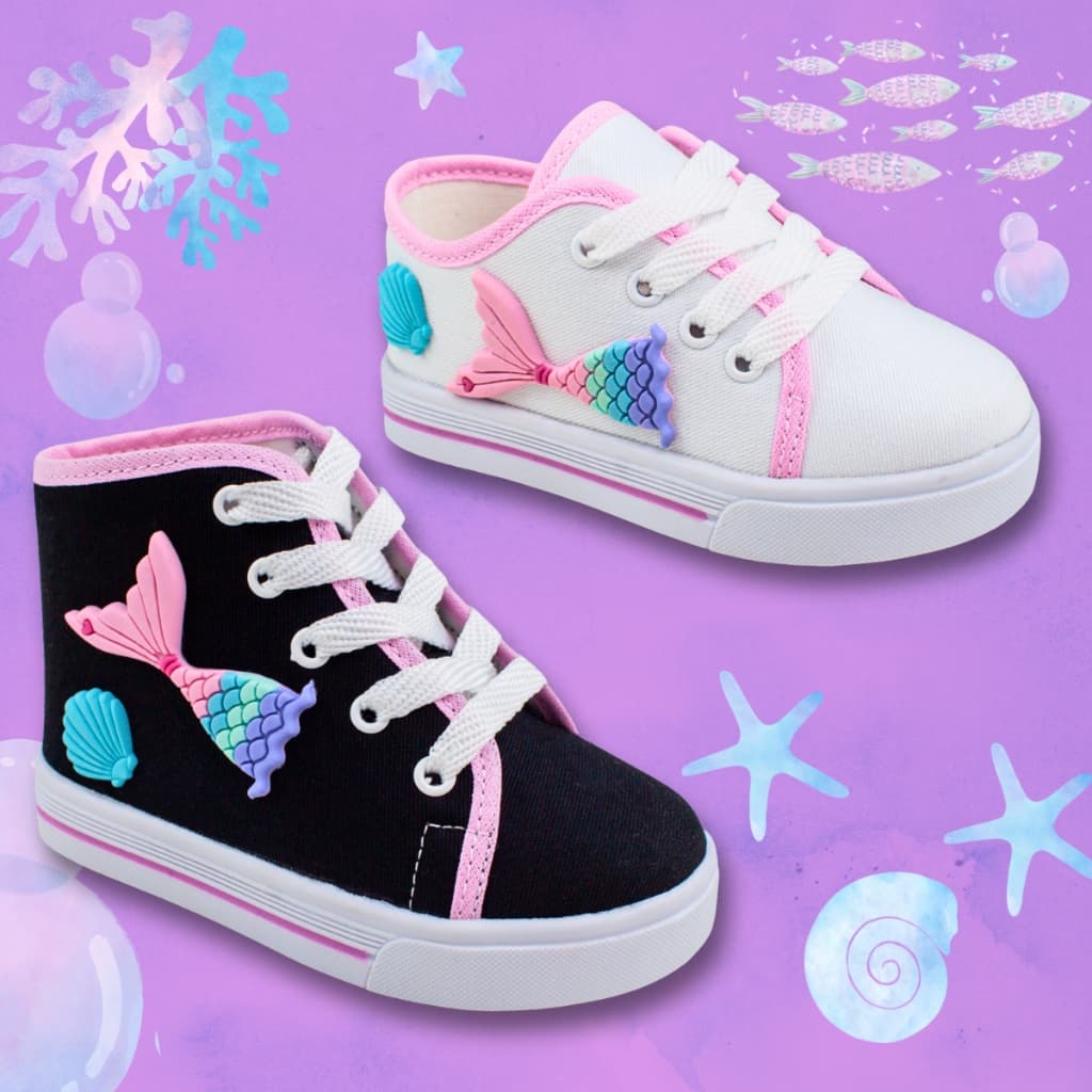 Tênis Infantil Menina Seria e Concha Cano Alto e Cano Baixo Casual Confortável e Delicado Promoção