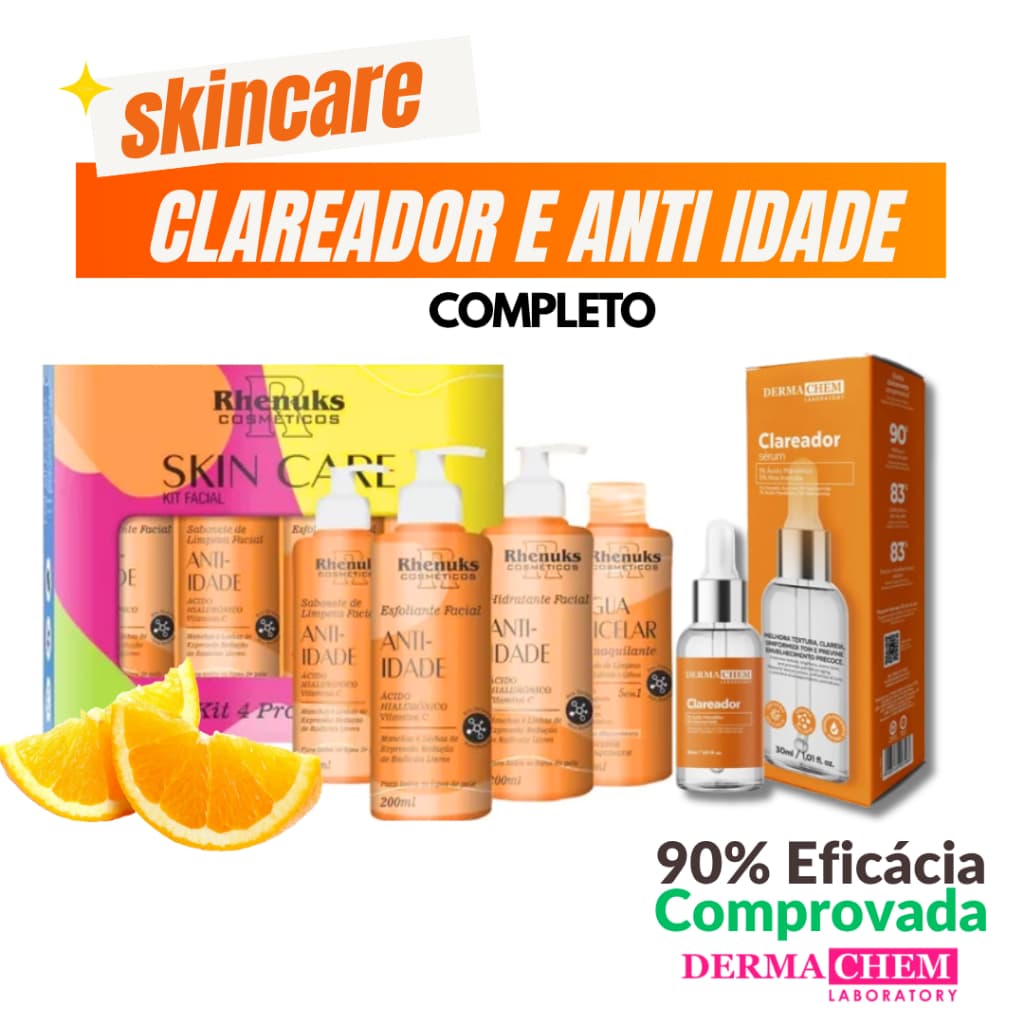 Kit Skincare Anti Idade Vitamina C Rhenuks + Sérum Clareador  Dermachem - 90% DE EFICACIA