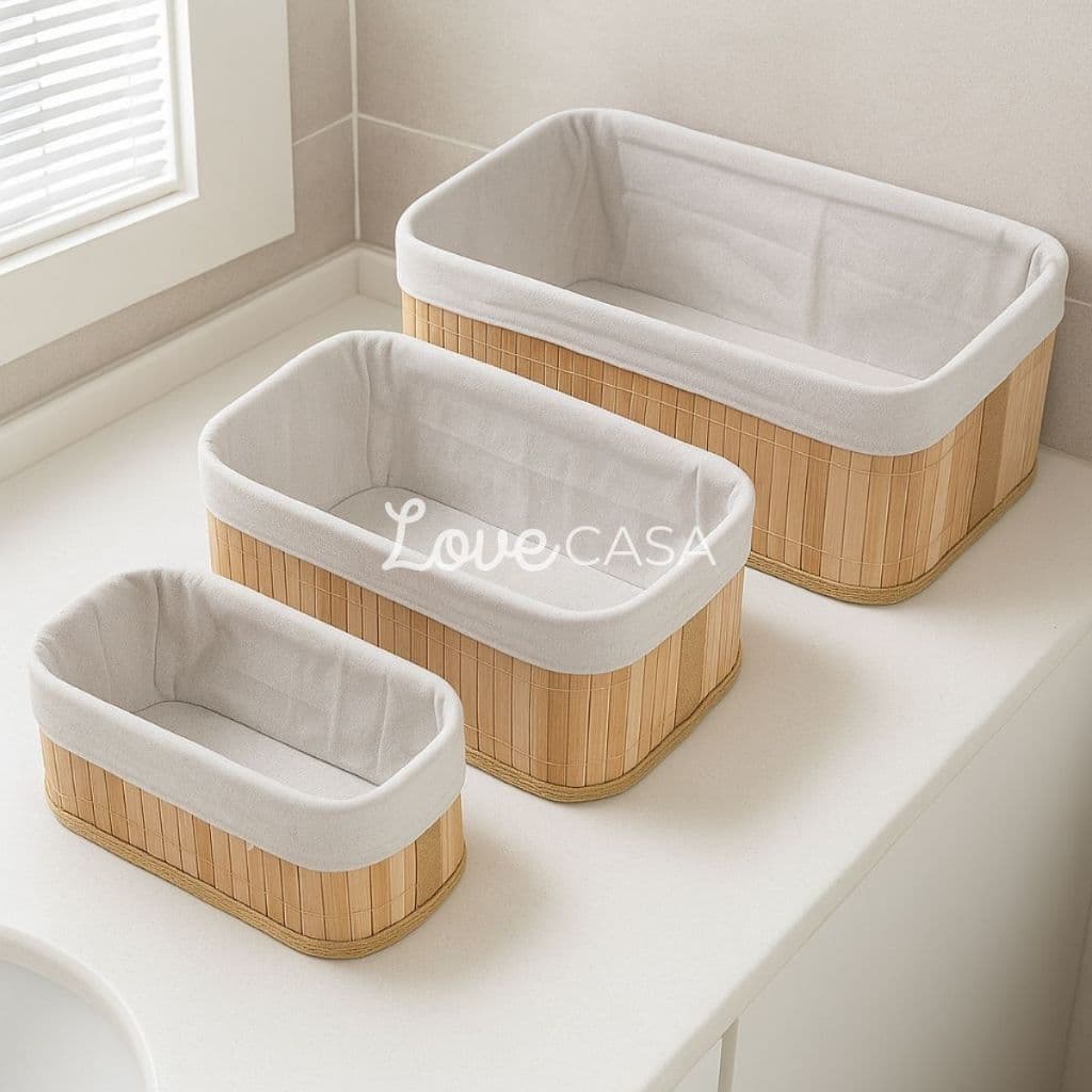 Kit 3 Cestos Organizadores Bambu Tecido Lavável Multiuso Casa Banheiro Cozinha Sustentável