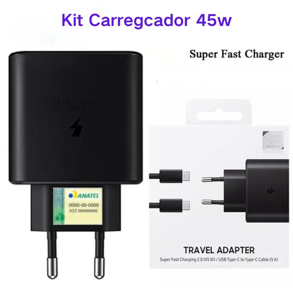 Carregador Turbo 45W Carregar Super Rápido USB C+Cabo Tipo C
