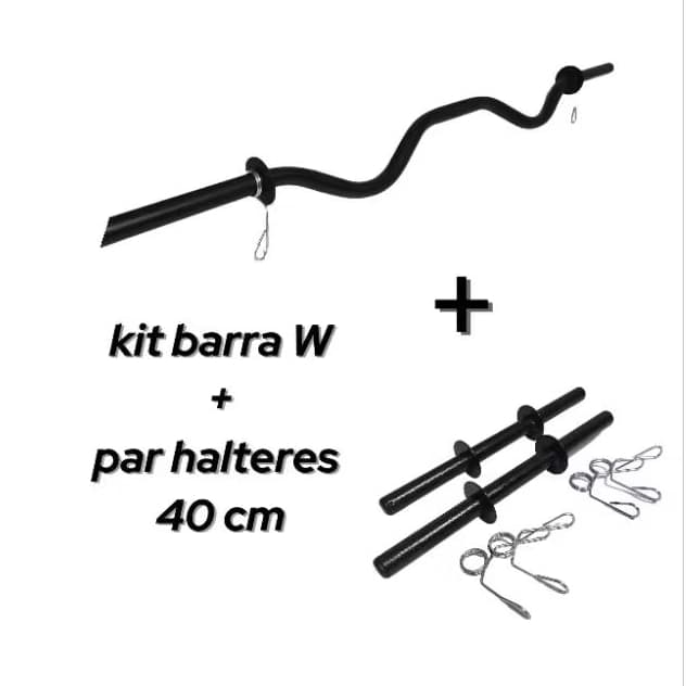 KIT BARRA W + PAR HALTERES 40 CM BARRA OCA ACADEMIA MUSCULAÇÃO