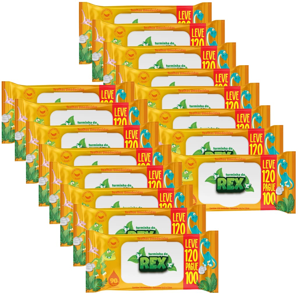 Kit C/16 Lenço Umedecido Turminha Do Rex Leve 120 Pague 100 Unidades