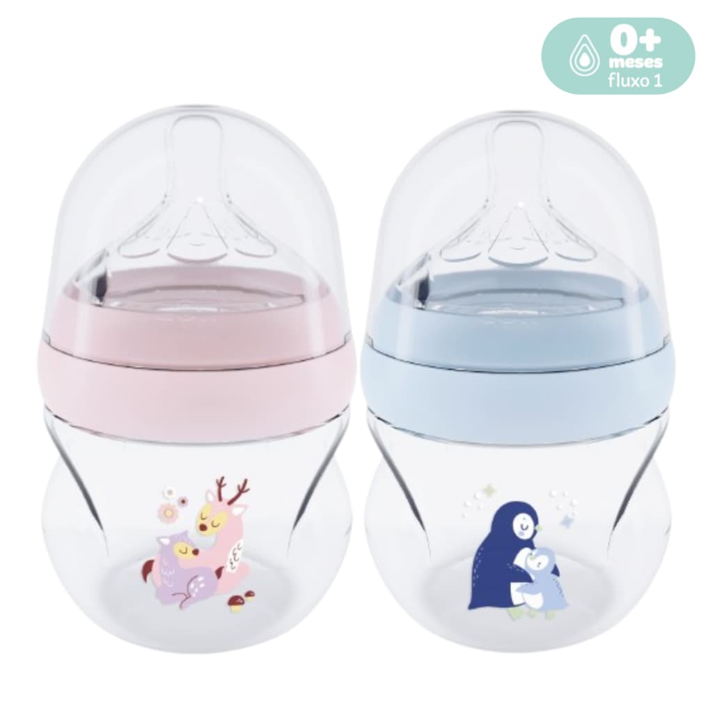Mamadeira Pétala Lolly com Válvula de Respiro Fluxo 1 +0m Bico Silicone Reto 130 mL Recém-Nascido Tampa Antivazamento