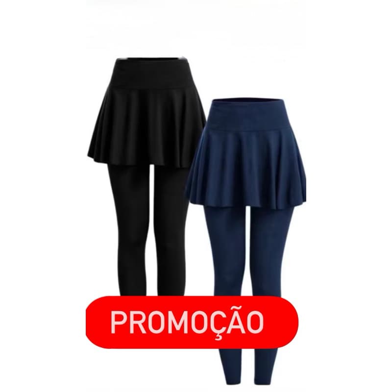 Kit 2 Calças Legging Saia Feminina Cintura Alta Academia Fitness Babado Tapa Bumbum